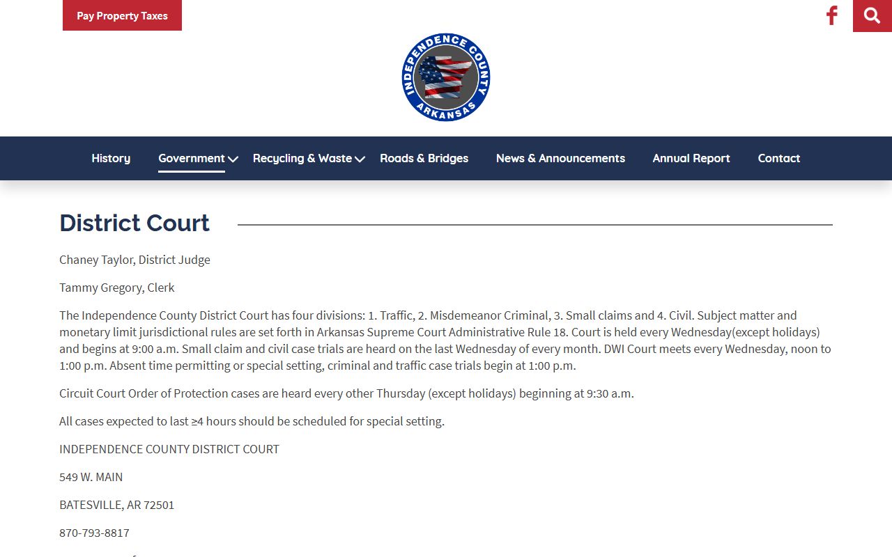 Independence County District Court page