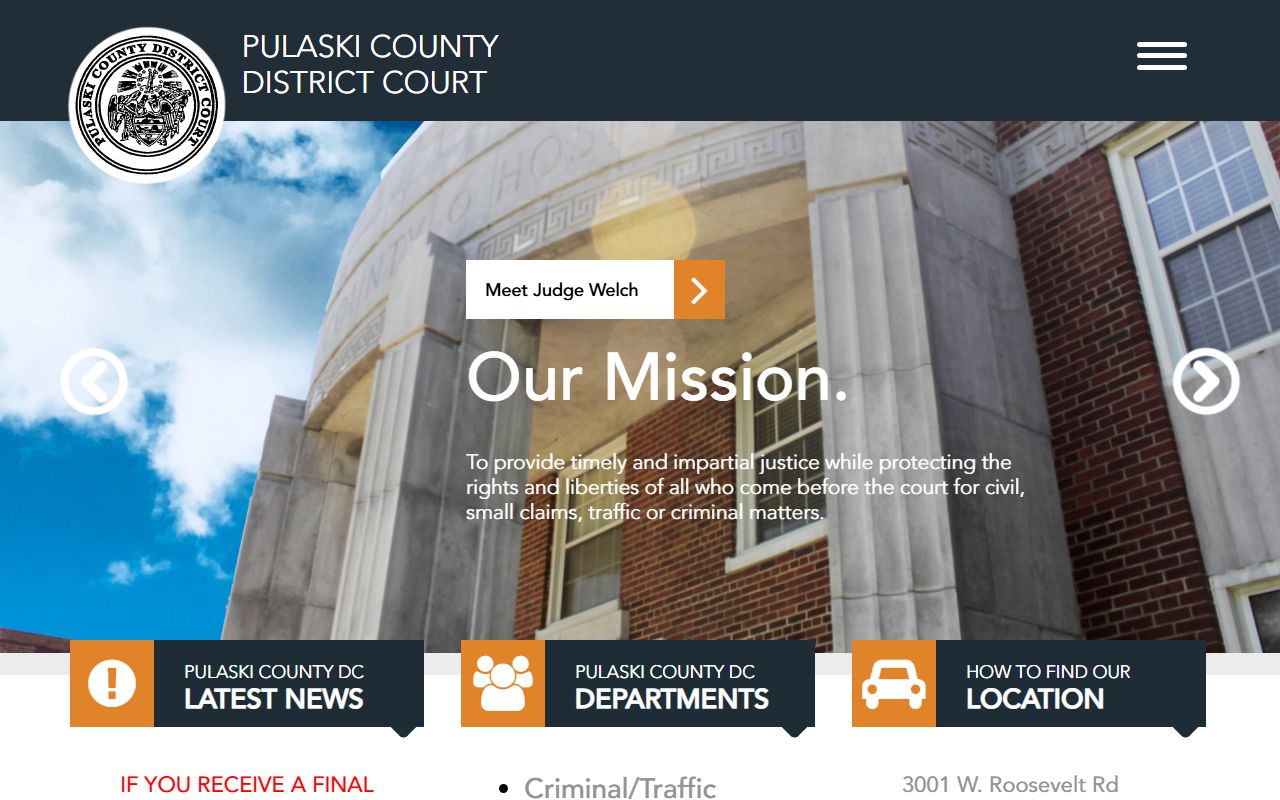 Pulaski County District Court website for court docket records in Little Rock