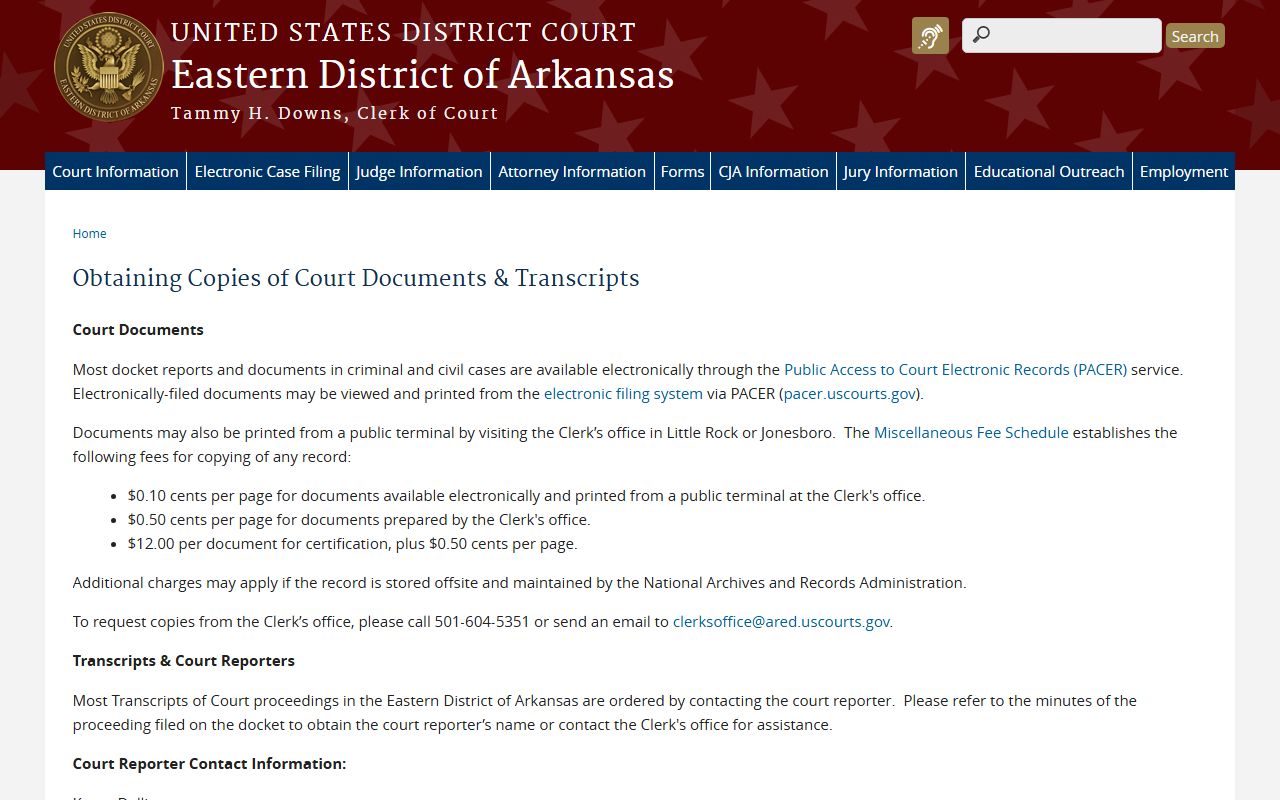 Federal Court Docket Records Eastern District of Arkansas